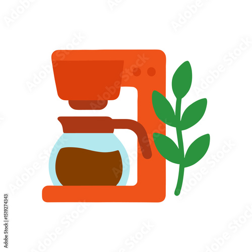 Coffee machine with plant icon illustration design element