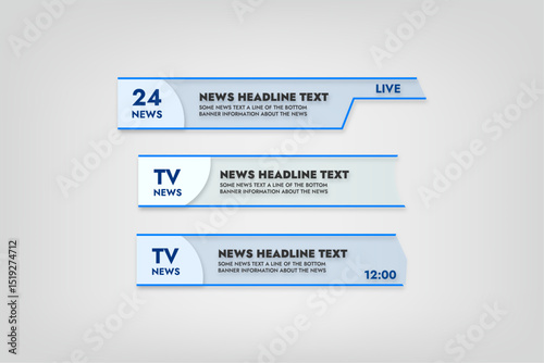 set of banners for tv news bottom line of large news text