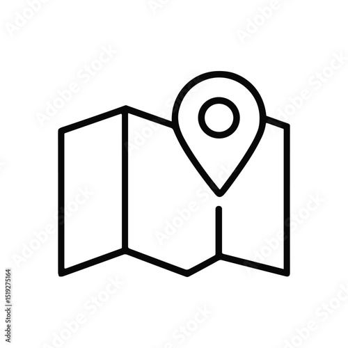 Folded map with location marker illustration design element