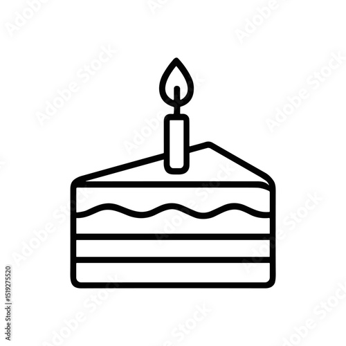 Layered cake slice with burning candle illustration design element