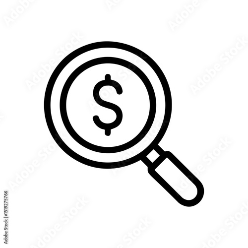 Money search icon with magnifying glass illustration design element