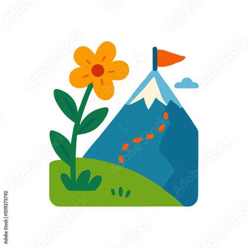 Mountain conquest with blossoming flower base illustration design element