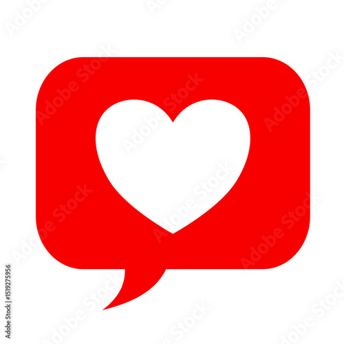 Love message, red speech bubble with heart – vector icon