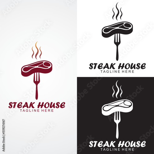 Steak House Logo Design – Grilled Meat, Fork, Smoke, Restaurant Branding Icon