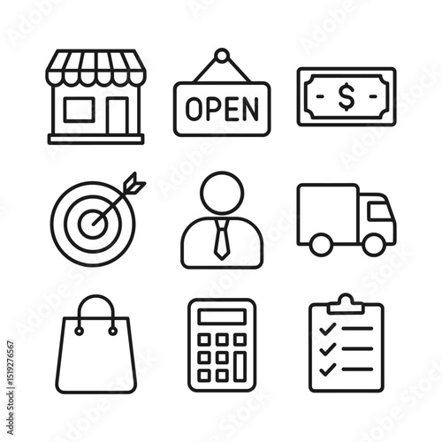Small business icons in neat rows illustration design element