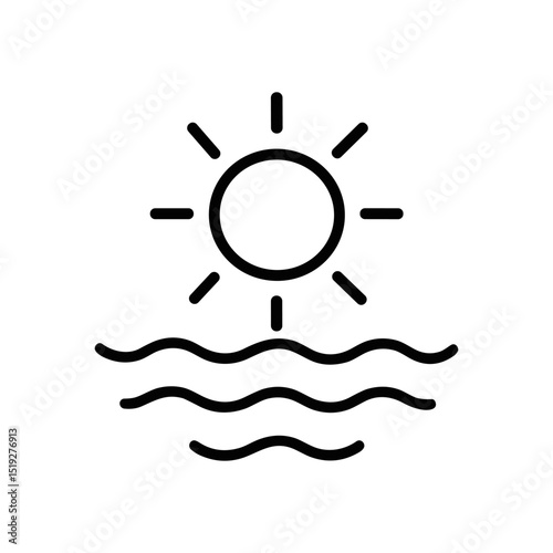 Sun radiates above wavy water illustration design element