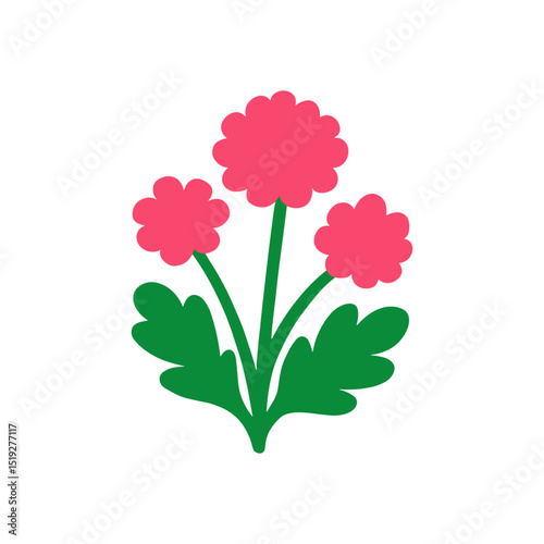 Three rosy flowers bloom brightly illustration design element