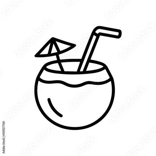 Tropical Coconut Drink with Umbrella and Straw illustration design element