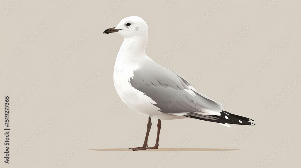 Obraz premium Elegant Seagull Bird Illustration A Detailed Portrait of a White and Gray Seabird