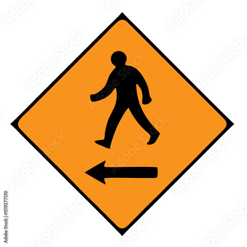 Warning sign for pedestrian crossing isolated on white background.
