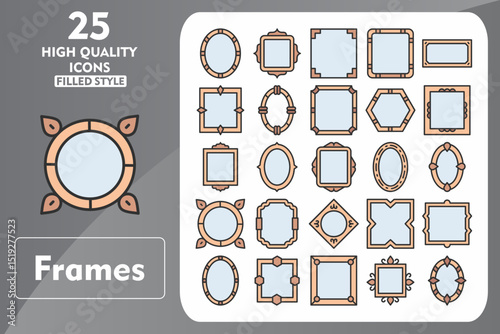 Frames Line Filled Icon Set. Incleded Icons Frame, Frame, Frame, Frame, Frame, Frame. Vector Icons Collection