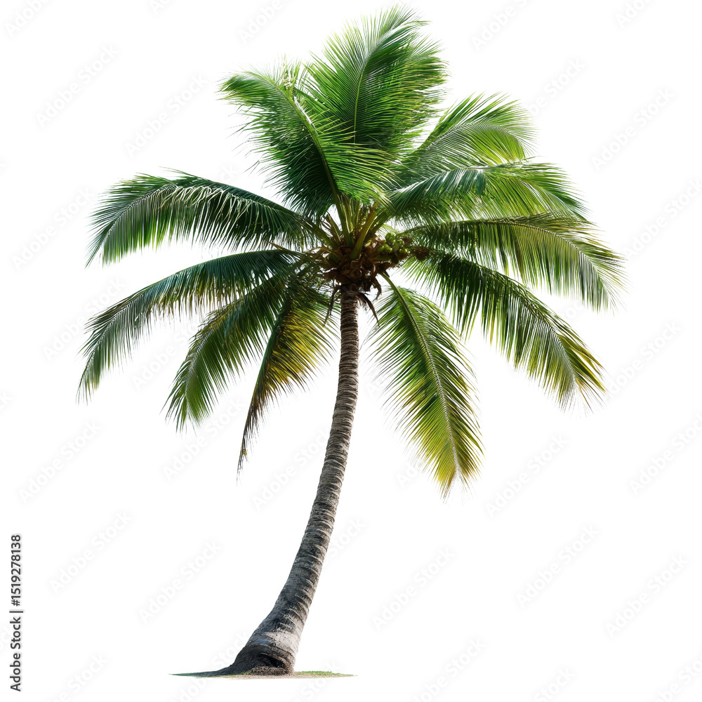Obraz premium Single Coconut Palm Tree, Isolated on Transparent Background, Tropical Plant, Summer Vacation, High-Resolution Image, Palm tree, Tropical, Nature