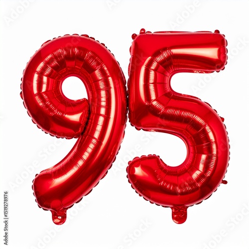 Balloon number 95 with white background. Photo for 95th birthday or anniversary party