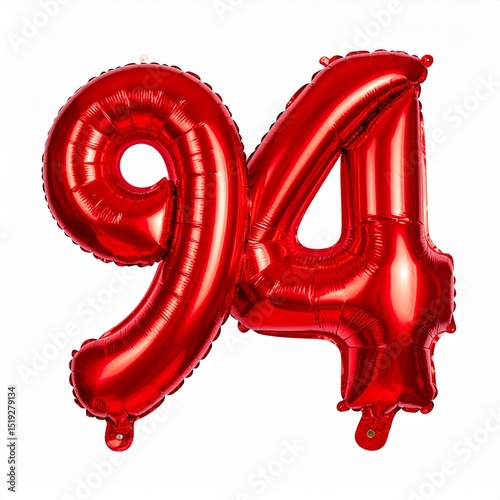 Balloon number 94 with white background. Photo for 94th birthday or anniversary party