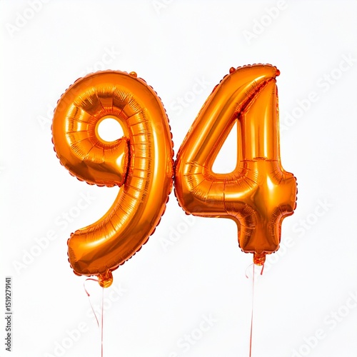 Balloon number 94 with white background. Photo for 94th birthday or anniversary party