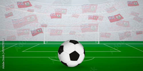 Bermudian Football Arena Full of Fans with National Flags, Sports Event Illustration.