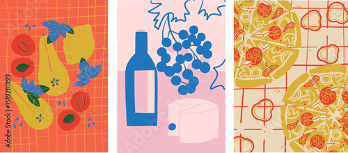 Food Restaurant illustrations kitchen menu. Noodles Pizza	