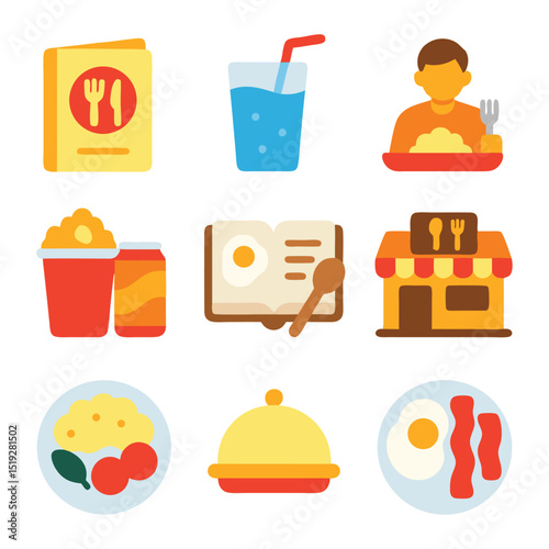 Food and drink icons for a restaurant menu.