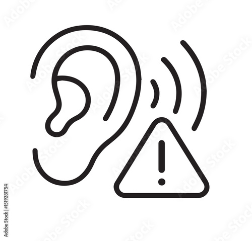 Hearing Hazard Icon – Ear with Alert Symbol and Sound Waves