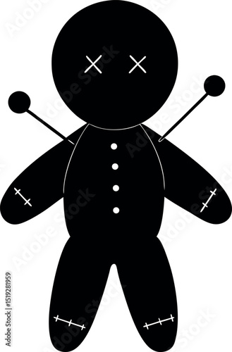 Voodoo Doll with Pins – Spooky Black Magic Icon Vector

