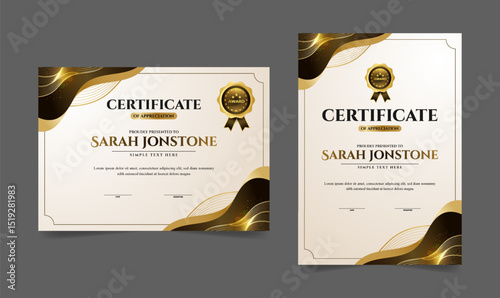 Modern elegant gold certificate template with badge