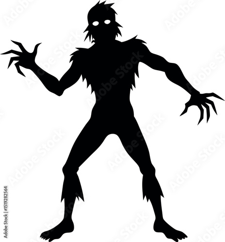 Zombie Rising from Grave – Horror Creature Silhouette Vector

