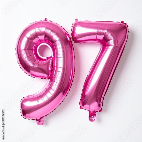 Balloon number 97 with white background. Photo for 97th birthday or anniversary party