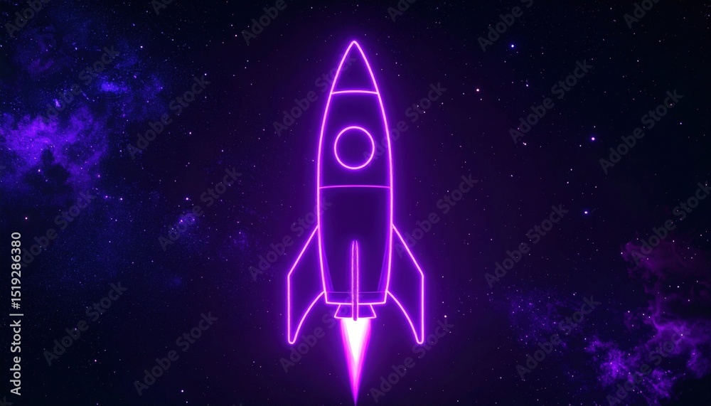 Pink Neon Rocket Ship In Space Pink Neon Rocket Ship In Space