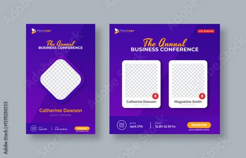 Editable Vector Webinar Banner – Annual Business Conference Promotion Template for Online Seminar and Live Corporate Event