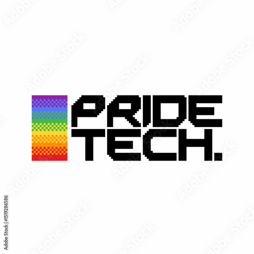 Pride Tech Typography Logo, about Pride Month and Technology related, Pixel Art Style Illustration