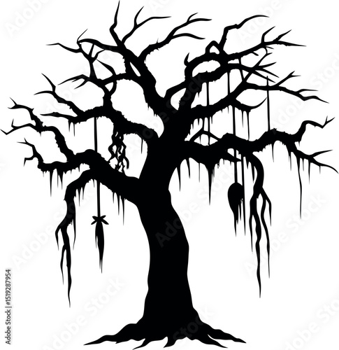 Silhouette of a dead tree vector illustration. Illustration of trees and branches without leaves