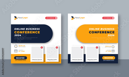 Annual Business Conference Webinar Invitation – Vector Template for Live Event Banner and Social Media Post to Promote Corporate Seminar and Online Forum