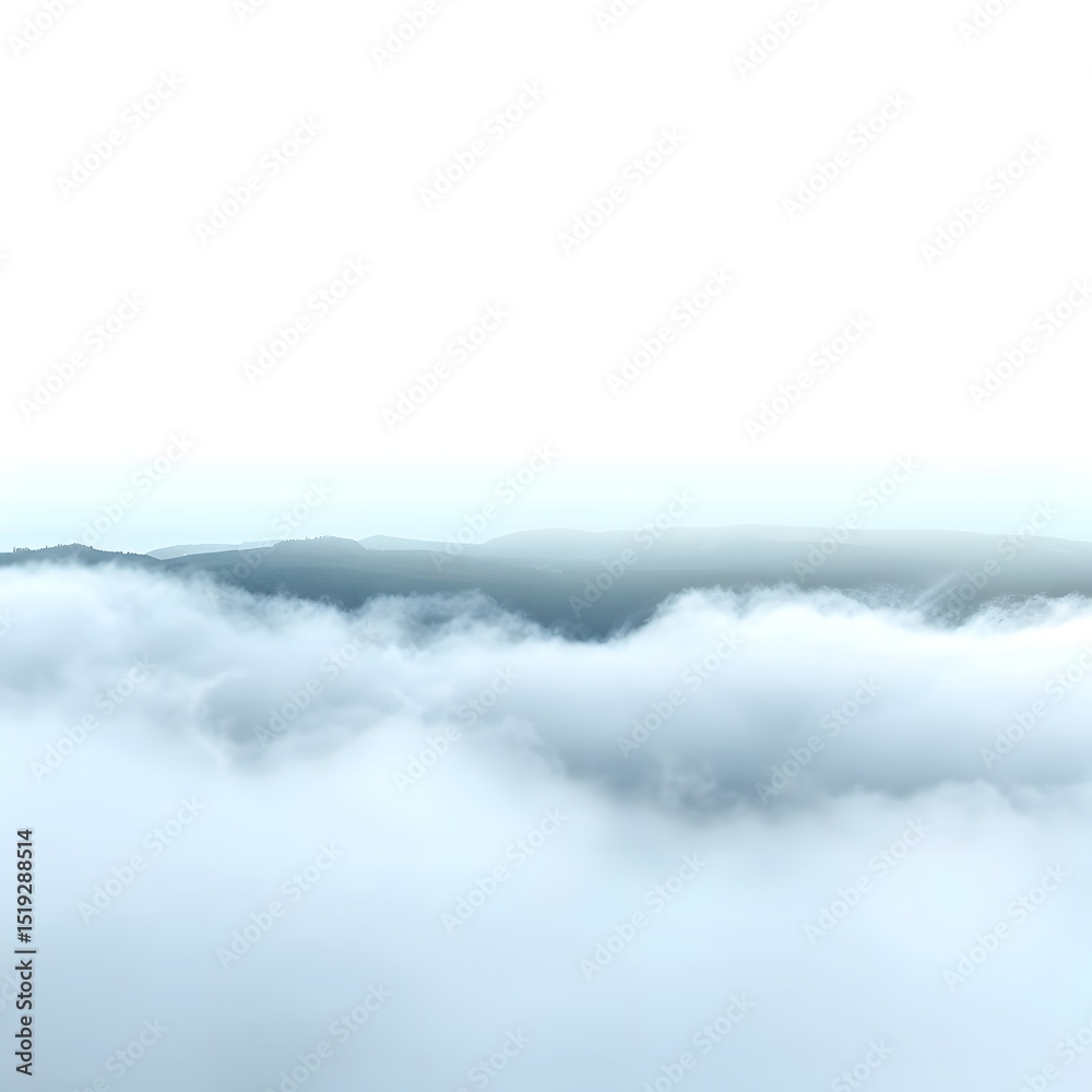Serene mountain landscape with misty clouds enveloping the peaks during early morning light Serene mountain landscape with misty clouds enveloping the peaks during early morning light