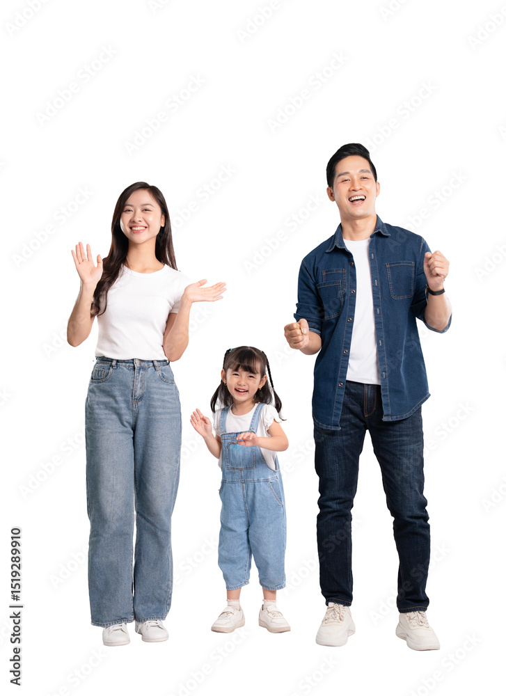 Fototapeta premium full body of a happy asian family posing on a PNG background 