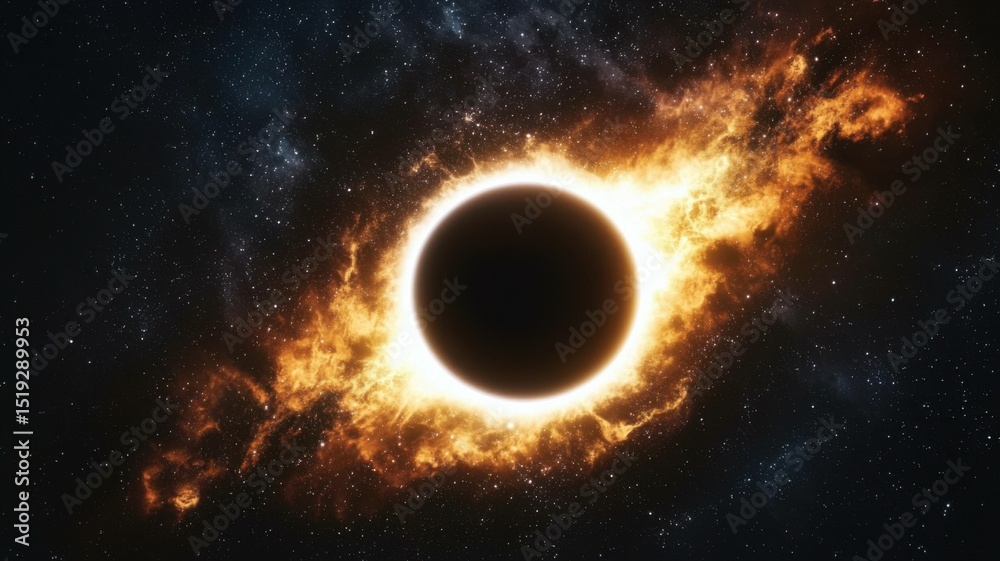 Fototapeta premium Celestial Eclipse with Fiery Corona in Starry Deep Space space celestial eclipse fiery corona cosmos