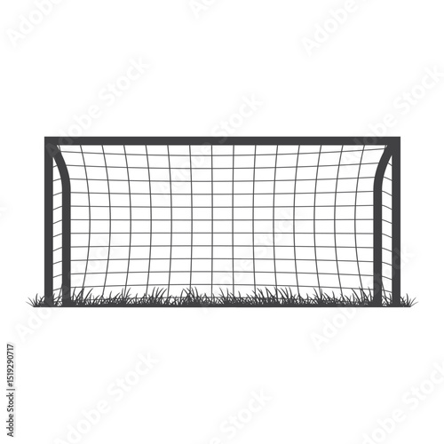 Football goal with grass icon silhouette. Soccer goal sport equipment. Vector illustration.