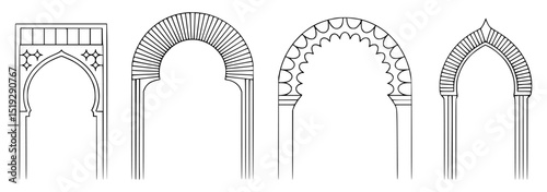 Collection of elegant vector archways in islamic or moorish architectural style