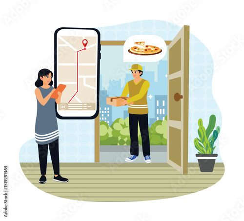 The courier delivers the pizza order to the customer's address.