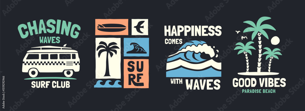 Foto Vector graphic set with a tropical surf theme graphics