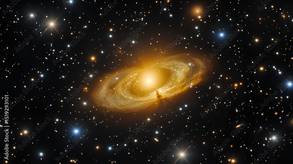 Obraz premium Glowing Gold Nebula in Dark Space