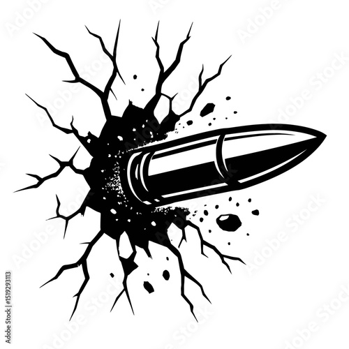 Dynamic Bullet Impact with Cracks Icon - Force and Destruction Symbol