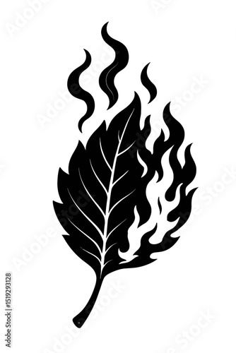 Stylized Burning Leaf with Flames and Smoke Icon - Nature and Destruction Symbol