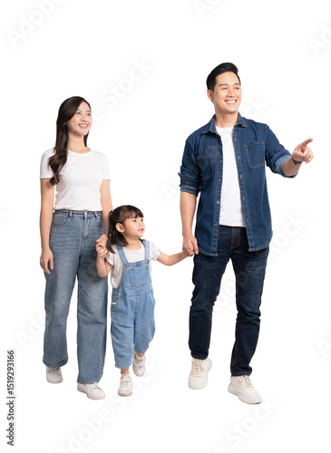 Full body image of Asian mother and daughter posing on png background	