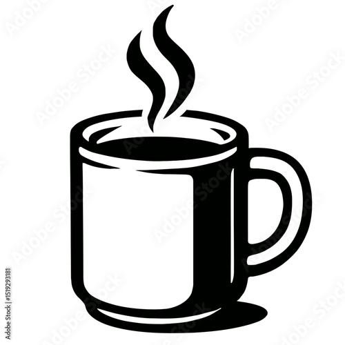 Black and White Vector Outline of a Steaming Coffee Mug or Tea Cup