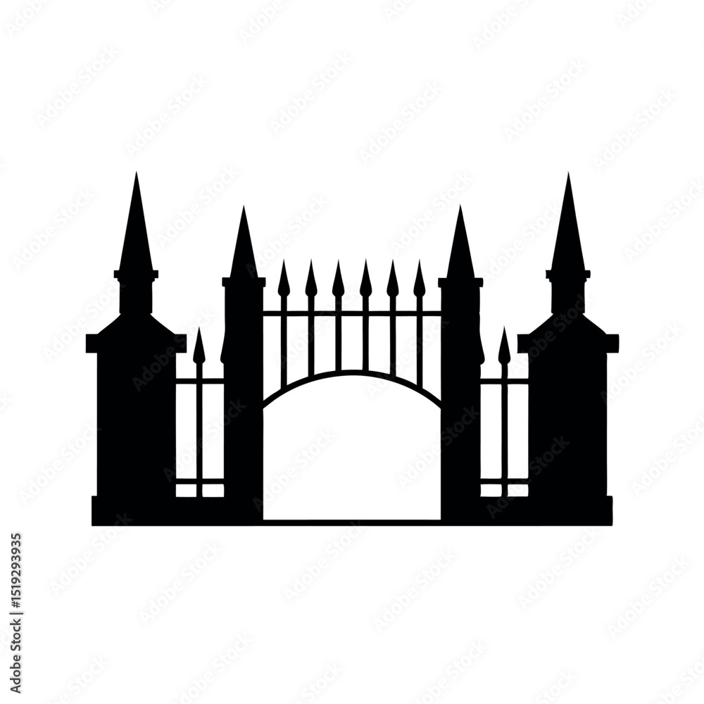Fototapeta premium Weathered Threshold Iconic Metal Gate Emblem Old World Access Vector Logo of Vintage Metal Gate