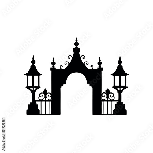 Weathered Threshold Iconic Metal Gate Emblem Old World Access Vector Logo of Vintage Metal Gate