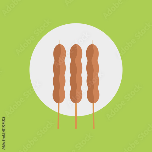 Satay indonesia traditional food vector illustration. Sate Indonesian street food with plate and green background