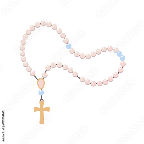 Colorful rosary with round beads and wooden cross pendant  