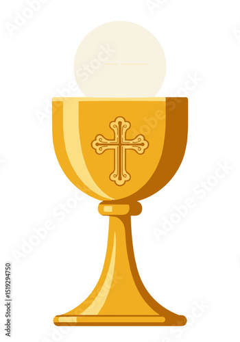 Golden chalice with cross and communion wafer on top
