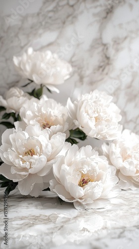 Elegant White Peonies Bouquet on Luxurious Marble Surface bouquet elegant luxurious marble surface